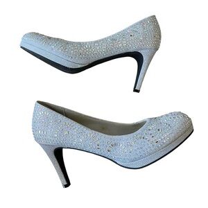 Silver Slipper Silver Rhinestone Embellished Heels Size 10